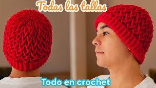 ¡Como hacer gorro para hombre a crochet Todas las tallas fácil y bonito [upl. by Golden452]