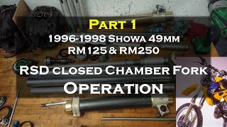 Part 1 9698 RM125 amp RM250 Showa 49mm Conventional Closed Chamber Fork Internals and Operation [upl. by Yahsed]