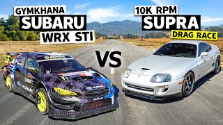 10000 rpm Supra With 1100hp Races Travis Pastrana’s 862hp Subaru WRX STI Gymkhana Car [upl. by Kolk598]