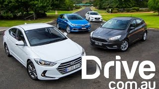 Hyundai Elantra v Mazda3 v Toyota Corolla v Ford Focus  Drivecomau [upl. by Schonfeld]