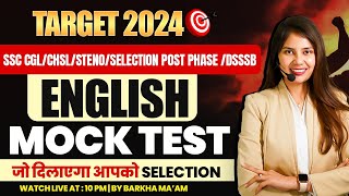 SSC CGLCHSLDSSSB ENGLISH 2024  ENGLISH MOCK TEST 12  ENGLISH QUESTIONS BY BARKHA MAM [upl. by Firmin791]