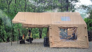 SOLO CAMPING IN THE RAIN 🌟 connecting an inflatable tent and tarp ☔ Perfect camping full setup [upl. by Dunkin]