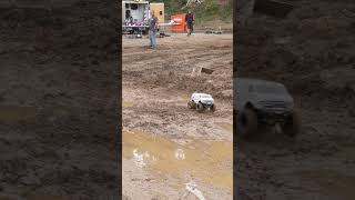 RC drag race through the mud with crawler trucks [upl. by Nosnarb]