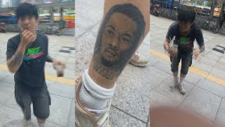 Woman Shows Offset Her Ankle Face Tattoo Of Him Then Starts Bowing Before Him [upl. by Gosney]