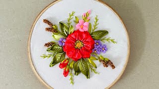 Red Pansy Ribbon Embroidery Tutorial [upl. by Essila236]