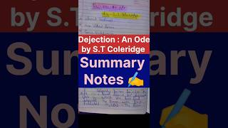 DejectionAn Ode by ST Coleridge Summary Notes ✍️UGC NETviral ugcnet set pgt notes shorts [upl. by Alyhc]