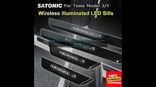 1005003741142144 SATONIC LED illuminated Sills Car Door Edge Protector Panel For Tesla [upl. by Gnouhk198]