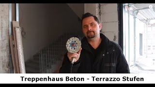 ✅✅ Treppenhaus Beton  Terrazzo Stufen mit Trittschutzstreifen reinigen schleifen und sanieren ✅✅ [upl. by Enimrej]