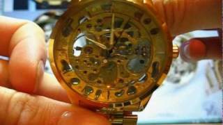 Обзор Gold Skeleton Automatic Mechanical Watch 161mpeg [upl. by Hildegaard]