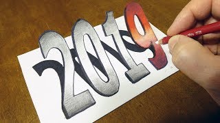 Happy New Year 2019  Drawing 3D Number 2019  Trick Art with Vamos [upl. by Rockefeller749]