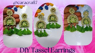 DIY Tassel Earrings making tutorial step by step 💚🤍😱 1 DIY Tassel Earrings  Super Easy diy [upl. by Nednal]