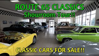 CLASSIC CARS FOR SALE Route 65 Classics Showroom Tour  Lot Walk  classic cars  muscle cars [upl. by Fang274]