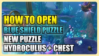 Blue Shield Guarded By Pufferfish Mechanism  How To Open Blue Shield  Puzzles Genshin Impact [upl. by Irrehs]