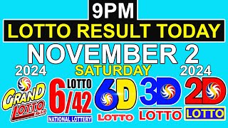 Lotto Result Today 9pm November 2 2024 PCSO [upl. by Ydroj]