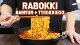 5 Minute RABOKKI l Tteokbokki with Ramyun Korean Spicy Rice Cake with Ramyun Noodles [upl. by Ened]