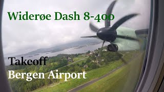 Widerøe Dash 8400 Takeoff Bergen Airport Flesland BGO [upl. by Kciredes]