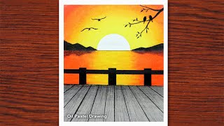 How to draw Sunset Scenery with oil pastels Oil Pastel Drawing 2021 [upl. by Serena]