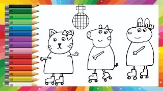 Peppa pig Roller disco drawing 🐷🎨🖌️coloring for kids amp toddlers  step by step Drawing for kids [upl. by Steffen]