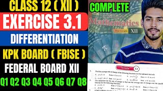 Class12 exercise 31 Differentiation average rate change KPK Federal boardXII ex31 KPK FBISE Board [upl. by Hewie463]