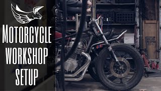 Motorcycle Workshop Setup  Garage Makeover on a budget [upl. by Yelekalb210]