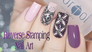 Holo Pink Purple Reverse Stamping nail art [upl. by Westberg]