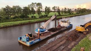 Tébézo Waterbouw Genemuiden debinnenvaart Tiemen bezig in winschoterdiep bij Scheemda [upl. by Coleville]