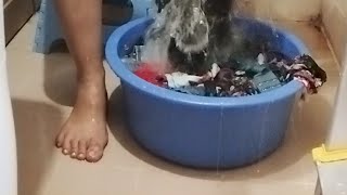 How to wash clothes without using a washing machine Im using my hands and feet [upl. by Ahterahs]