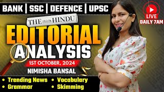 Editorial Analysis  1st October 2024  Vocab Grammar Reading Skimming  Nimisha Bansal [upl. by Grani]