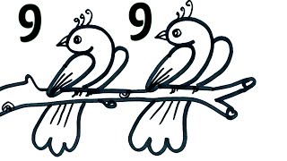 How to draw birds usaing 99 I Drawing and Coloring for kids I How to draw I step by step drawing [upl. by Paco]