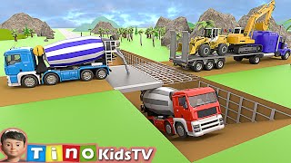 Excavator amp Wheel Loader Trailer Trucks for Kids  Underpass Road Construction [upl. by Hasile]