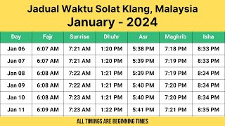 Jadual Waktu Solat Klang Malaysia January  2024  Klang Prayer Times [upl. by Wohlen863]