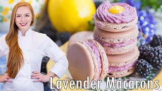 Lavender Macarons with Blackberry Buttercream amp Lemon Curd  French Macaron Recipe [upl. by Lezti]