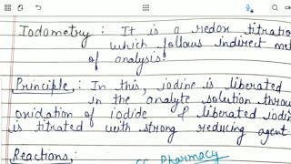 Iodometry or Iodometric Titration  Redox Titration  Principle  Applications bpharmacynotes [upl. by Dina]