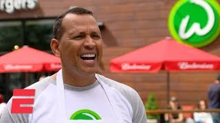 Alex Rodriguez works at Wahlbugers after losing to Mark Wahlberg  ESPN [upl. by Mccormac]