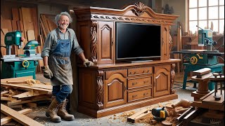 Amazing Skills of Young Carpenter With Old Wooden Panels  The Most Amazing Unique TV Shelf Project [upl. by Nealson]