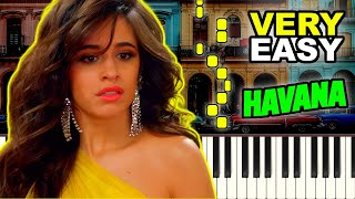 Camila Cabello  Havana  Piano Tutorial  Slow  Easy  Notes [upl. by Litsyrk]