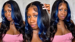 BLUE SKUNK STRIPE HIGHLIGHT LACE FRONTAL WIG FROM AMAZON  INSTALL  STYLING TUTORIAL  JYZ HAIR [upl. by Nations53]