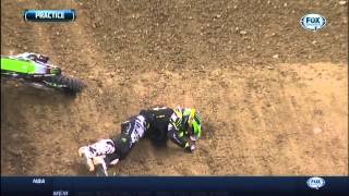 Martin Davalos Crash Detroit AMA Supercross 2014 [upl. by Nats]