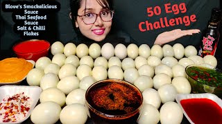 Eating 50 Boiled Egg  50 Egg Challenge  Boiled Eggs Mukbang  Bloves Sauce  Thai Seafood sauce [upl. by Molloy]