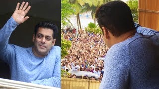 Salman Khan waves to crazy fans outside Galaxy Apts on Eid 2017  Full Video [upl. by Winchester]