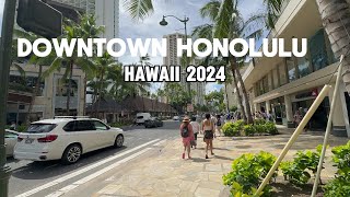 Downtown Honolulu Waikiki Walk 4k  Hawaii Oahu 2024 [upl. by Nevs]