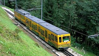 Switzerland Wengernalpbahn WAB passenger trains seen between Wengen and Lauterbrunnen [upl. by Philoo]