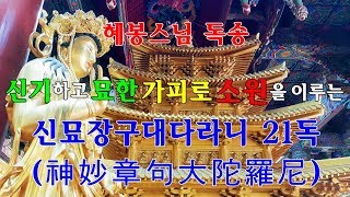 신묘장구대다라니神妙章句大陀羅尼21독신비하고 묘한 가피로 소원성취하는 다라니★혜봉스님慧峰독송☎01046674557법등심 [upl. by Meares333]