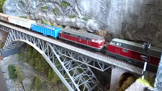 V200 in Double Traction on the Bietschtalbridge on the Modelrailroad [upl. by Enaxor]