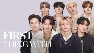 Stray Kids Reveal The First Celebrity To Follow Them On Social Media  First Thing With  ELLE [upl. by Enirahtac]