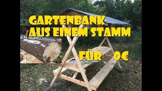 Überdachte Gartenbank für 0 € aus einem Stamm mit der Kettensäge [upl. by Gisser]