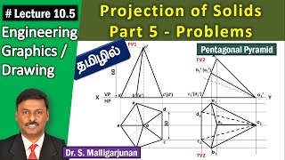 Projection of Solids Tamil Part 5Problem Lecture 105 Engineering Graphics Pentagonal Pyramid [upl. by Koral]