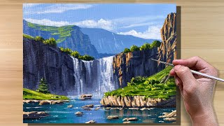 Acrylic Painting Waterfall Valley Landscape  Timelapse [upl. by Ennael908]