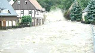 Großschönau Hochwasser Hauseinsturz an der Lausur [upl. by Stace]