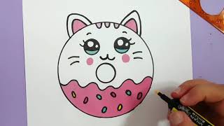 HOW TO DRAW A CUTE KITTEN DONUT SUPER EASY [upl. by Cacia]